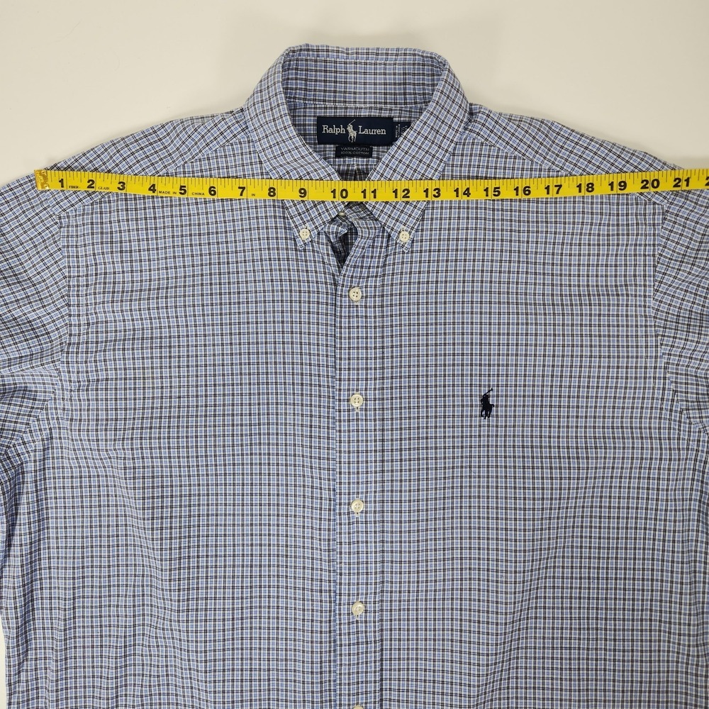Polo Ralph Lauren Yarmouth Mens 16.5 32/33 Button Shirt Long Sleeve Blue Check - Picture 6 of 9